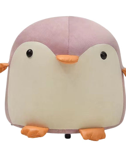 Taburet Pentru Copii, Cadru din Lemn Masiv,Perna de Burete Elastica si Maner de Transport, in Forma de Pinguin