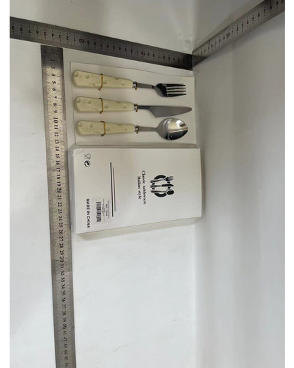 Tacamuri pentru Copii, 3 Piese, Tacamuri pentru Dejun, Lingura Furculita Cutit, Stil Italian, Manere forma Cascaval Plastic, Inox