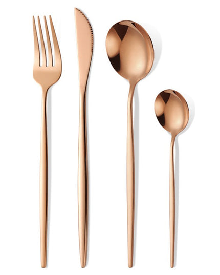 Tacamuri Portugheze, din 24 de Piese din Otel Inoxidabil, 6 , 6 Furculite, 6 Linguri de Masa, 6 Linguri pentru Ceai, Gold