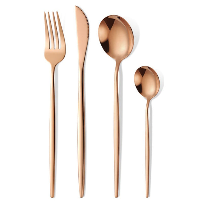 Tacamuri Portugheze, din 24 de Piese din Otel Inoxidabil, 6 , 6 Furculite, 6 Linguri de Masa, 6 Linguri pentru Ceai, Gold