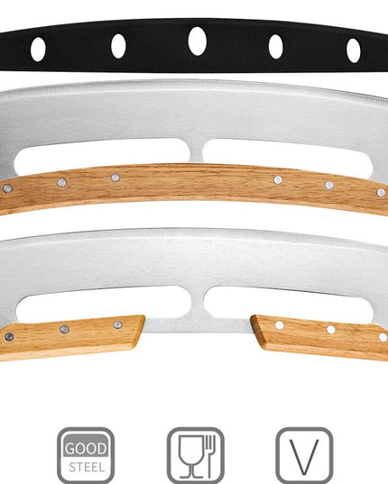 Taietor Feliator de Pizza, din Otel Inoxidabil, cu Capac, Maner din Doua Bucatie, din Lemn, Antialunecare, Lama Neteda si Ascutita