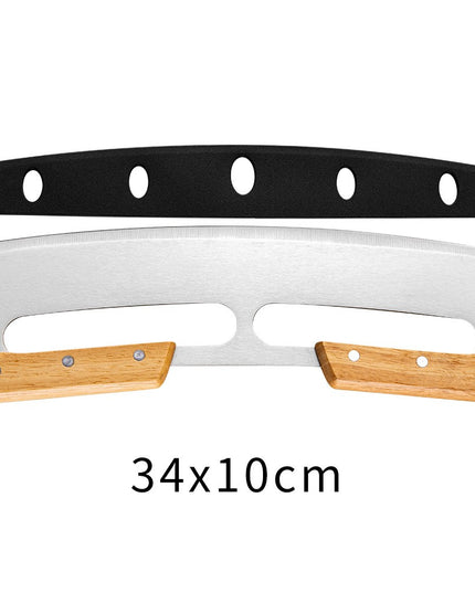 Taietor Feliator de Pizza, din Otel Inoxidabil, cu Capac, Maner din Doua Bucatie, din Lemn, Antialunecare, Lama Neteda si Ascutita