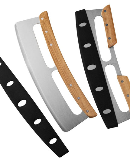 Taietor Feliator de Pizza, din Otel Inoxidabil, cu Capac, Maner din Doua Bucatie, din Lemn, Antialunecare, Lama Neteda si Ascutita