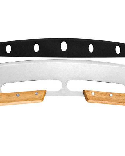 Taietor Feliator de Pizza, din Otel Inoxidabil, cu Capac, Maner din Doua Bucatie, din Lemn, Antialunecare, Lama Neteda si Ascutita