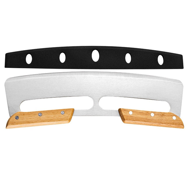 Taietor Feliator de Pizza, din Otel Inoxidabil, cu Capac, Maner din Doua Bucatie, din Lemn, Antialunecare, Lama Neteda si Ascutita