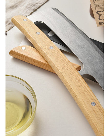 Taietor Feliator de Pizza, din Otel Inoxidabil, cu Capac, Maner din Lemn, Antialunecare, Lama Neteda si Ascutita