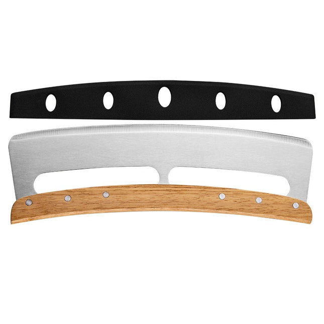 Taietor Feliator de Pizza, din Otel Inoxidabil, cu Capac, Maner din Lemn, Antialunecare, Lama Neteda si Ascutita