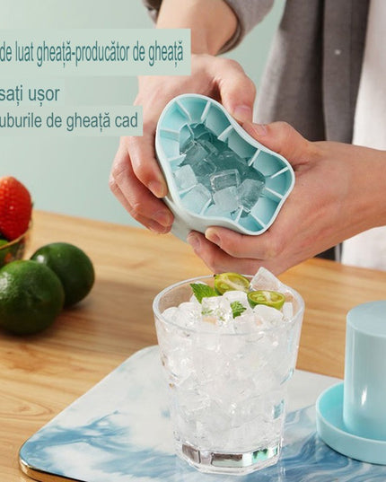 Tava de Gheata din Silicon cu Capac, Forma de Gheata pentru Racirea Bauturilor, in Forma de Frapiera, Silicon fara BPA, Cuburi de Gheata