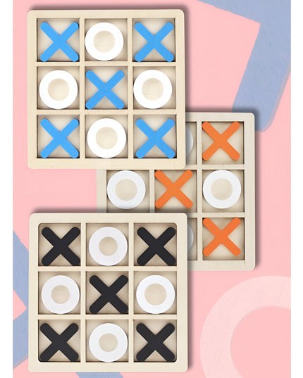 Jucarie Montessori Tic Tac Toe, Educativa, Interactiva, din lemn, X si O, 9 Piese, 14.3x14.3 cm