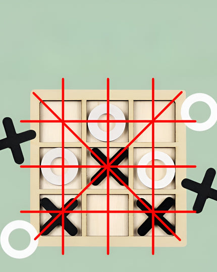 Jucarie Montessori Tic Tac Toe, Educativa, Interactiva, din lemn, X si O, 9 Piese, 14.3x14.3 cm