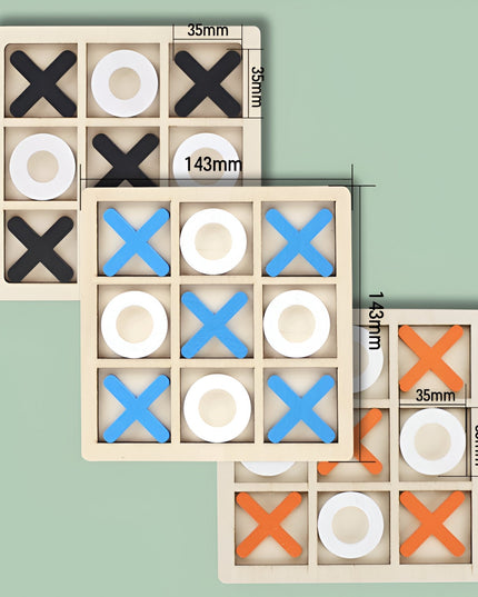 Jucarie Montessori Tic Tac Toe, Educativa, Interactiva, din lemn, X si O, 9 Piese, 14.3x14.3 cm