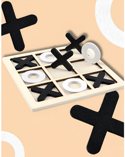 Jucarie Montessori Tic Tac Toe, Educativa, Interactiva, din lemn, X si O, 9 Piese, 14.3x14.3 cm