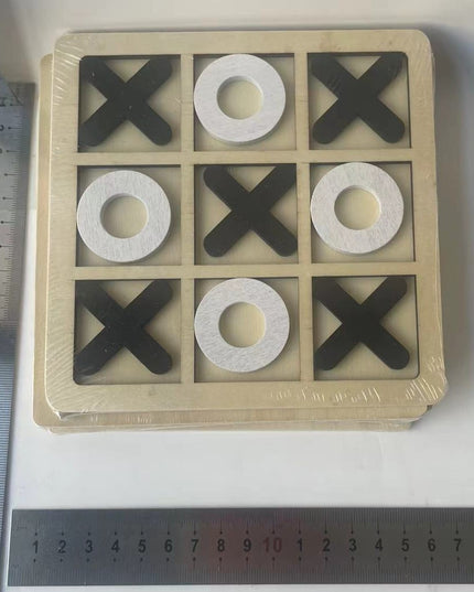 Jucarie Montessori Tic Tac Toe, Educativa, Interactiva, din lemn, X si O, 9 Piese, 14.3x14.3 cm