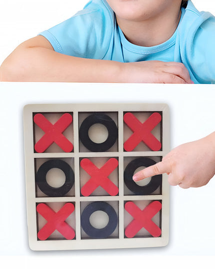 Jucarie Montessori Tic Tac Toe, Educativa, Interactiva, din lemn, X si O, 9 Piese, 14.3x14.3 cm