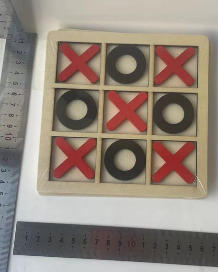 Jucarie Montessori Tic Tac Toe, Educativa, Interactiva, din lemn, X si O, 9 Piese, 14.3x14.3 cm