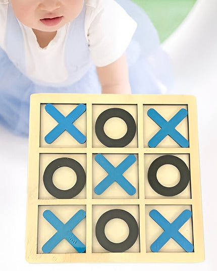 Jucarie Montessori Tic Tac Toe, Educativa, Interactiva, din lemn, X si O, 9 Piese, 14.3x14.3 cm