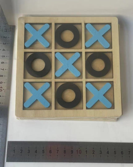 Jucarie Montessori Tic Tac Toe, Educativa, Interactiva, din lemn, X si O, 9 Piese, 14.3x14.3 cm