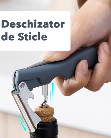 Tirbuson de Sticle 1, Desfacator de Sticle Multifunctional, din Inox cu Maner Anti Alunecare