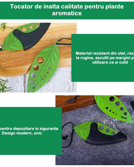 Tocator manual pentru ierburi instrument de curatat frunze, tocator, margini ascutie, 9 gauri de diferite dimensiuni, multifunctional, material otel inoxidabil, rezistent la rugina