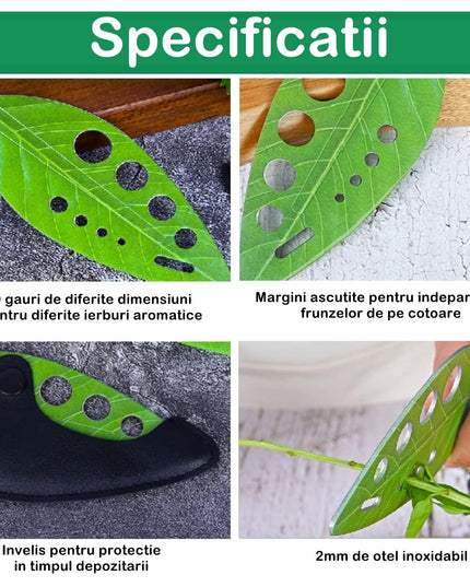 Tocator manual pentru ierburi instrument de curatat frunze, tocator, margini ascutie, 9 gauri de diferite dimensiuni, multifunctional, material otel inoxidabil, rezistent la rugina