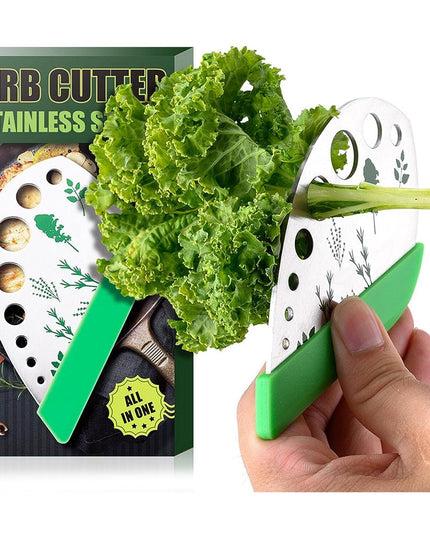 Tocator manual pentru ierburi instrument de curatat frunze, margini ascutie, 9 gauri de diferite dimensiuni, multifunctional, material otel inoxidabil, maner ergonomic, rezistent la rugina