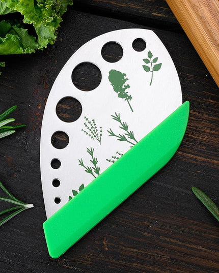 Tocator manual pentru ierburi instrument de curatat frunze, margini ascutie, 9 gauri de diferite dimensiuni, multifunctional, material otel inoxidabil, maner ergonomic, rezistent la rugina