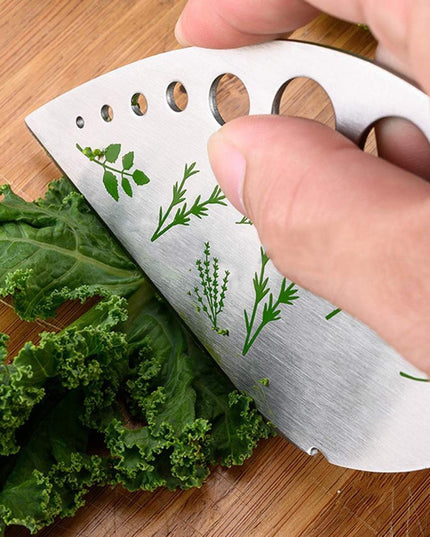 Tocator manual pentru ierburi instrument de curatat frunze, margini ascutie, 9 gauri de diferite dimensiuni, multifunctional, material otel inoxidabil, maner ergonomic, rezistent la rugina