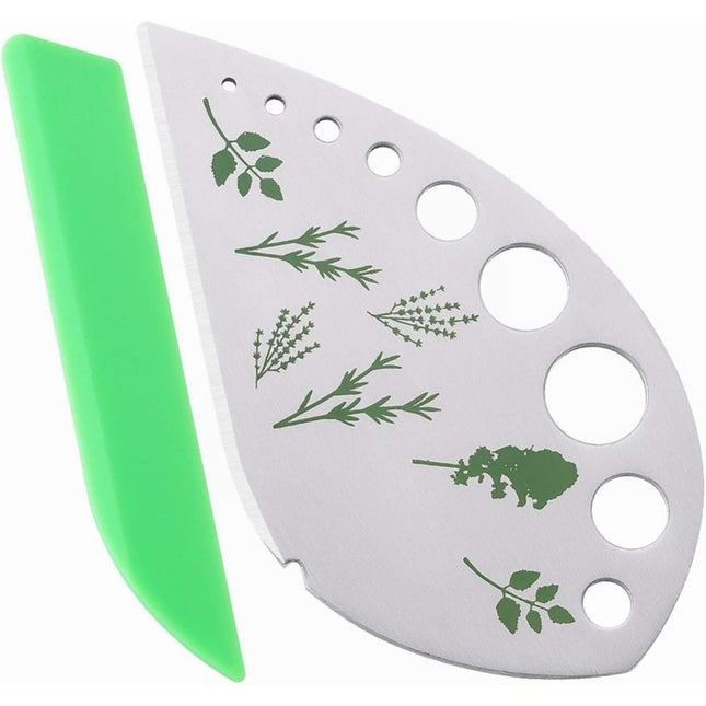 Tocator manual pentru ierburi instrument de curatat frunze, margini ascutie, 9 gauri de diferite dimensiuni, multifunctional, material otel inoxidabil, maner ergonomic, rezistent la rugina