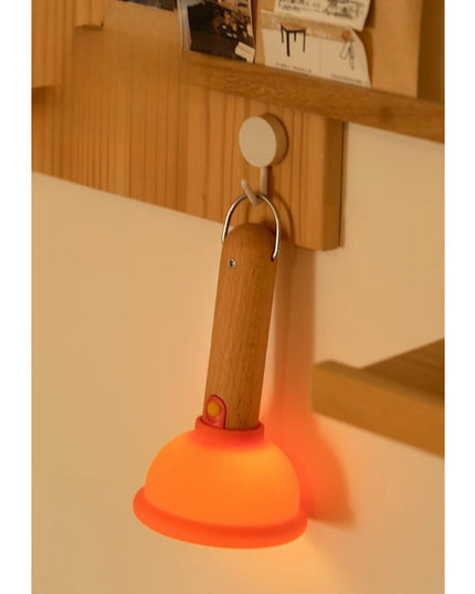 Lampa Nocturna, Model Ventuza de Toaleta, Alimentare USB, din Lemn si Silicon