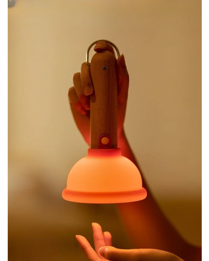Lampa Nocturna, Model Ventuza de Toaleta, Alimentare USB, din Lemn si Silicon