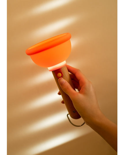 Lampa Nocturna, Model Ventuza de Toaleta, Alimentare USB, din Lemn si Silicon