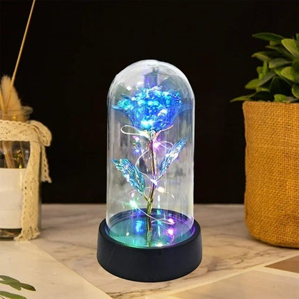 Trandafir in Cupola, cu Lumina Led Multicolora, Baterii, 8.5 x 15 cm