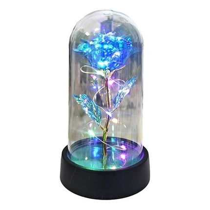 Trandafir in Cupola, cu Lumina Led Multicolora, Baterii, 8.5 x 15 cm