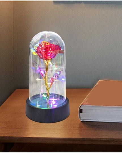 Trandafir in Cupola, cu Lumina Led Multicolora, Baterii, 8.5 x 15 cm