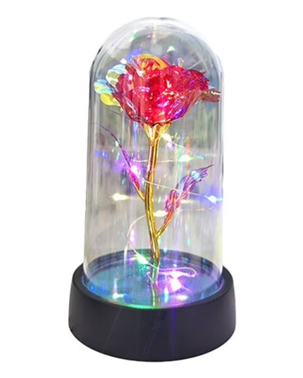 Trandafir in Cupola, cu Lumina Led Multicolora, Baterii, 8.5 x 15 cm