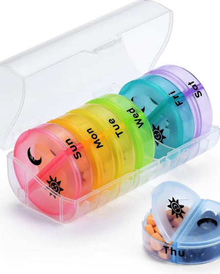 Cutie Depozitare Medicamente, 7 Zile, 14 Compartimente, Cutie Suport, Recipiente Detasabile, Portabila,17.5x11x9.5 cm