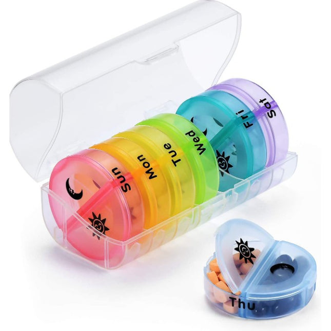 Cutie Depozitare Medicamente, 7 Zile, 14 Compartimente, Cutie Suport, Recipiente Detasabile, Portabila,17.5x11x9.5 cm