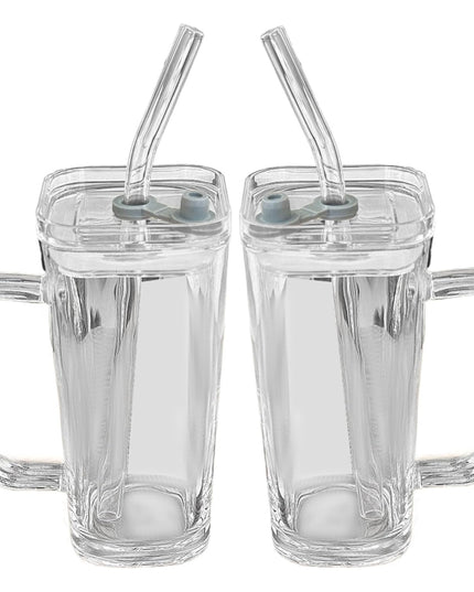 Pahar pentru Racoritoare, din Sticla, 330 ml, cu Pai si Maner, Model Clear