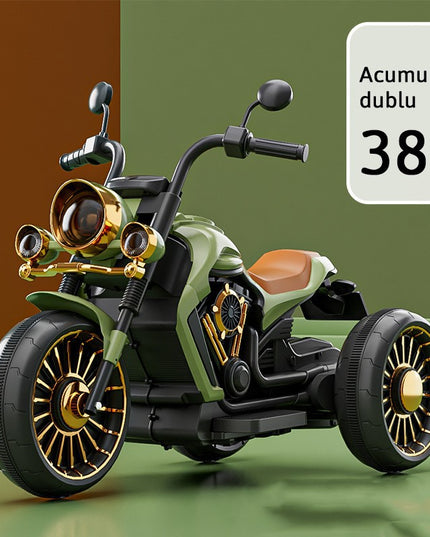 Tricicleta Electrica pentru Copii, cu 2 Acumulatoare , 6V 4.5, Bluetooth, Sistem Anti-Rasturnare, Sistem de Lumini si Sunet, 6-8 Ani