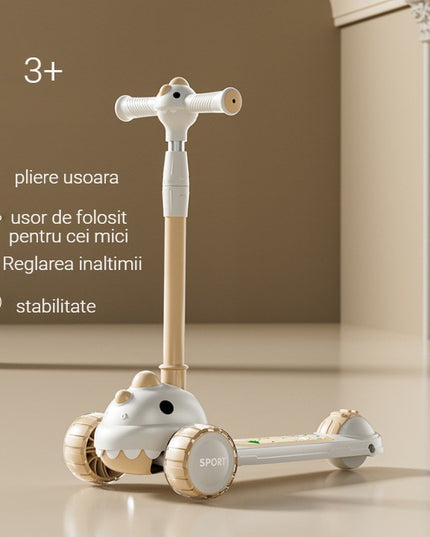 Trotineta Multifunctionala 1, Pentru Copii De La 10 Luni Pana La 12 Ani, Cu Maner De Impingere, Reglabil 360, Pliere Usoara, Reglarea Inaltimii, Model Dinozaur