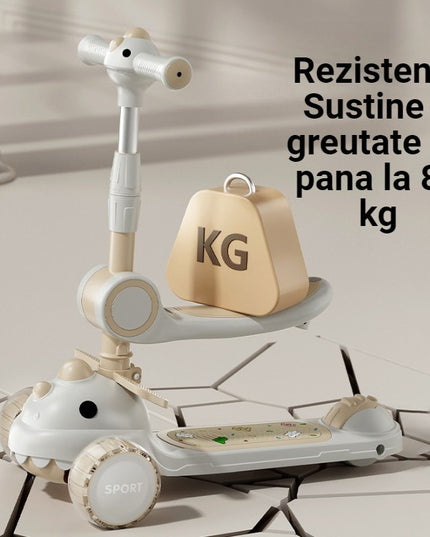 Trotineta Multifunctionala 1, Pentru Copii De La 10 Luni Pana La 12 Ani, Cu Maner De Impingere, Reglabil 360, Pliere Usoara, Reglarea Inaltimii, Model Dinozaur