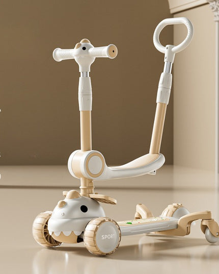 Trotineta Multifunctionala 1, Pentru Copii De La 10 Luni Pana La 12 Ani, Cu Maner De Impingere, Reglabil 360, Pliere Usoara, Reglarea Inaltimii, Model Dinozaur