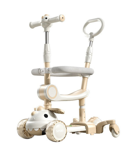 Trotineta Multifunctionala 1, Pentru Copii De La 10 Luni Pana La 12 Ani, Cu Maner De Impingere, Reglabil 360, Pliere Usoara, Reglarea Inaltimii, Model Dinozaur