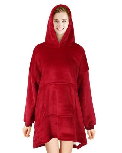 Patura cu Maneci, Gluga si Buzunar Frontal, Captusita, Plusata, Usoara si Calduroasa, Poliester, Marime Universala, Rosie