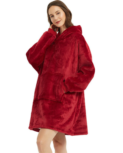 Patura cu Maneci, Gluga si Buzunar Frontal, Captusita, Plusata, Usoara si Calduroasa, Poliester, Marime Universala, Rosie