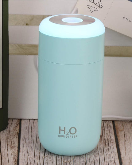 Umidificator, H2O, cu Difuzor de Aroma, Lumina de Noapte LED in 7 Culori, Zgomot Redus,350mL, Culoare Albastra