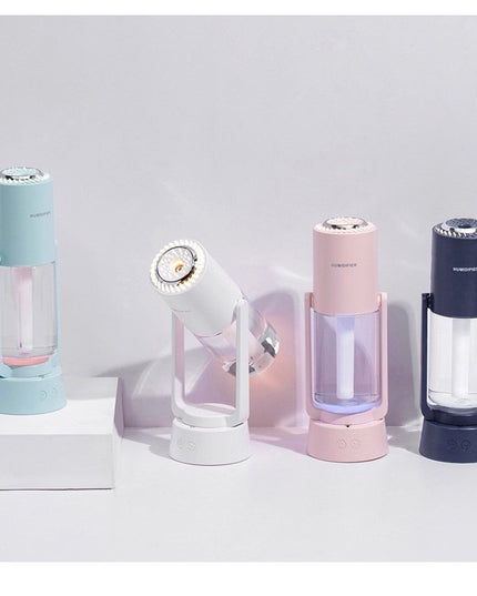 Umidificator si Purificator aer ultrasonic portabil, rezervor 200ml, cu ioni negativi, LED 7 culori, rotatie 360 grade