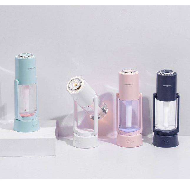 Umidificator si Purificator aer ultrasonic portabil, rezervor 200ml, cu ioni negativi, LED 7 culori, rotatie 360 grade