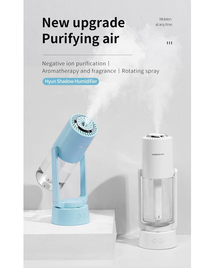 Umidificator si Purificator aer ultrasonic portabil, rezervor 200ml, cu ioni negativi, LED 7 culori, rotatie 360 grade