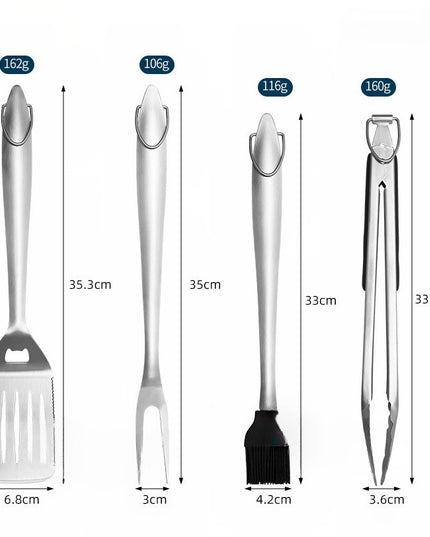4 ustensile pentru gratar din otel inoxidabil, cu agatatoare, rezistente la temperaturi ridicate